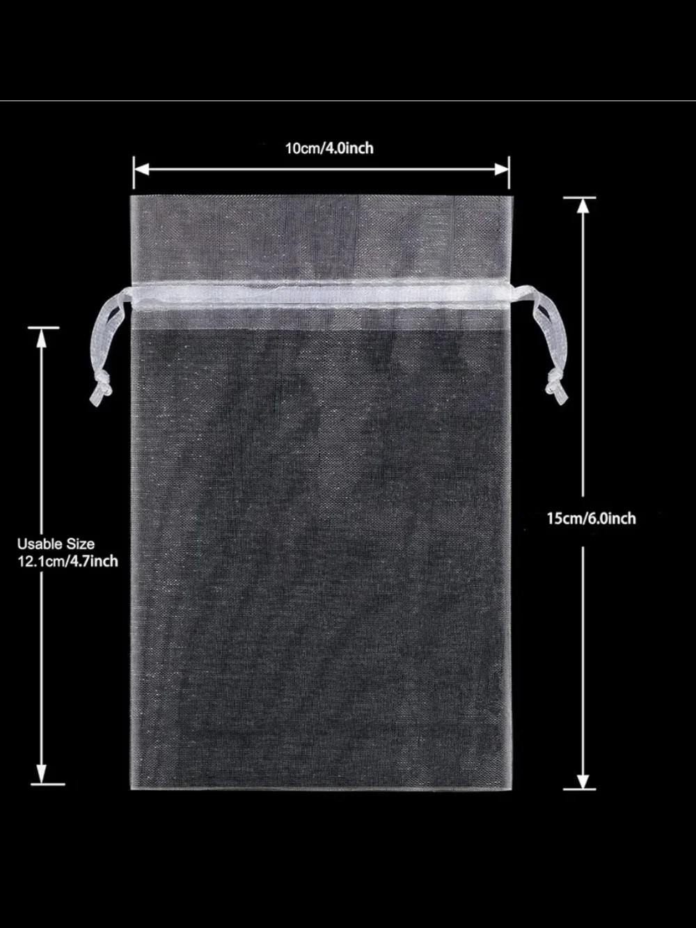 White Organza Drawstring Bag 4x6-25qty!